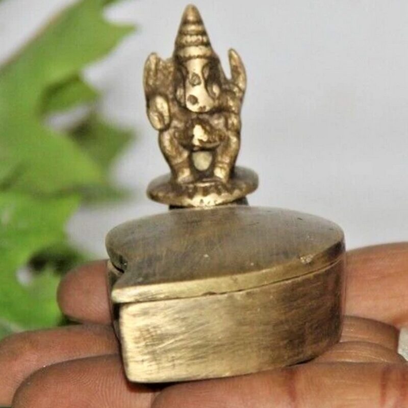 Vintage Brass Kumkum Tikka Box – Sindoor Container - Image 3