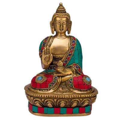 Brass Buddha Vitarka Statue – Multicolor Decorative Idol