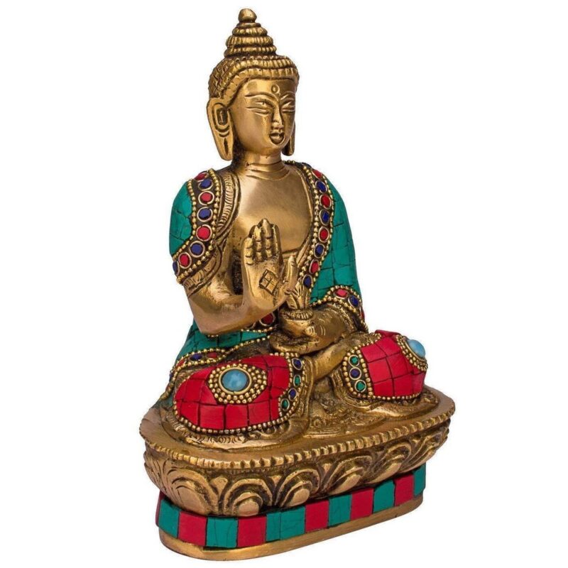 Brass Buddha Vitarka Statue – Multicolor Decorative Idol - Image 2