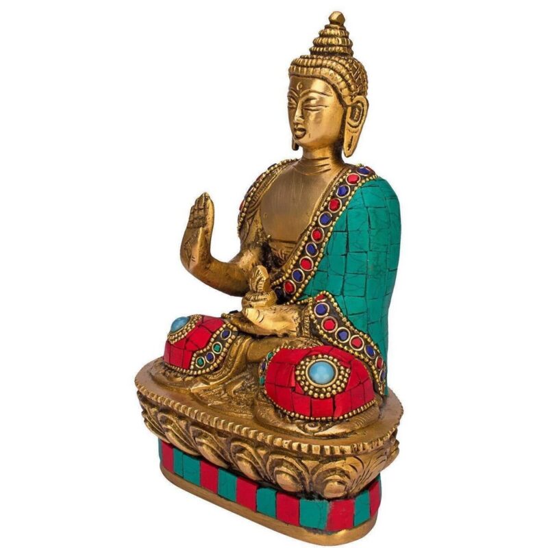 Brass Buddha Vitarka Statue – Multicolor Decorative Idol - Image 3