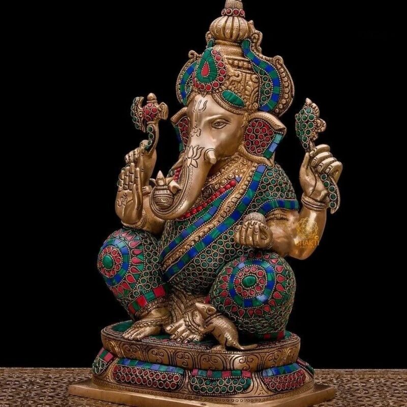 Brass Ganesha Statue – Large Size Sitting Ganesh Murti - Image 2