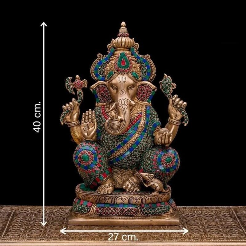 Brass Ganesha Statue – Large Size Sitting Ganesh Murti - Image 3