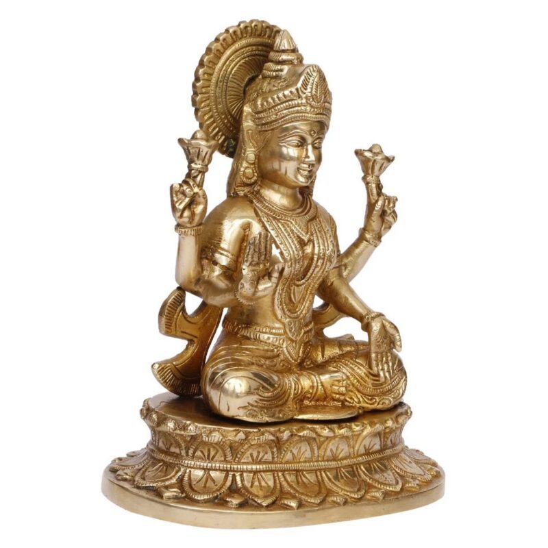 Brass Goddess Lakshmi Sitting Statue – Home Décor - Image 2