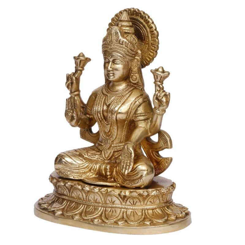 Brass Goddess Lakshmi Sitting Statue – Home Décor - Image 3