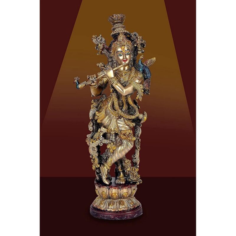 Brass Krishna Murti Idol – Handcrafted Divine Statue - Image 2