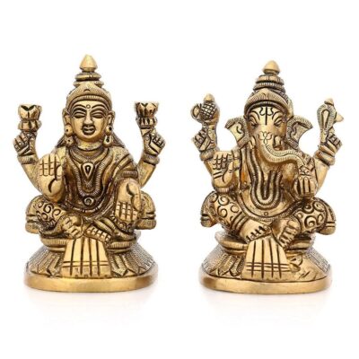 Brass Lakshmi Ganesh Idol Sculpture Figurine Deity