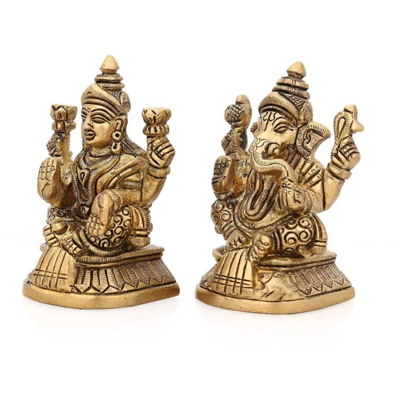 Brass Lakshmi Ganesh Idol Sculpture Figurine Deity - Image 2