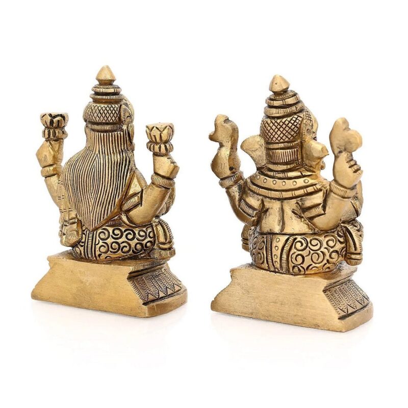 Brass Lakshmi Ganesh Idol Sculpture Figurine Deity - Image 3