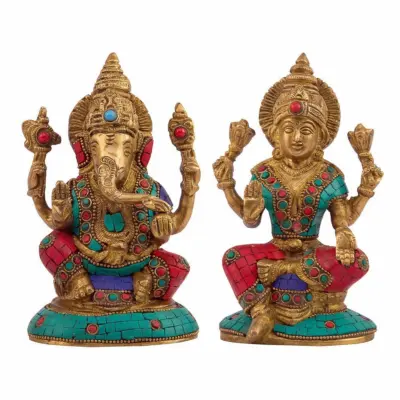 Brass Laxmi Ganesh Idol for Puja & Home Decor