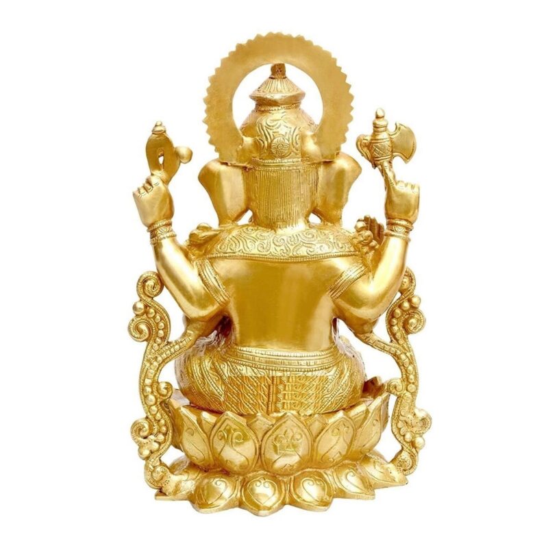 Brass Lord Ganesha Bhagwan Idol – Ganpati Murti - Image 4