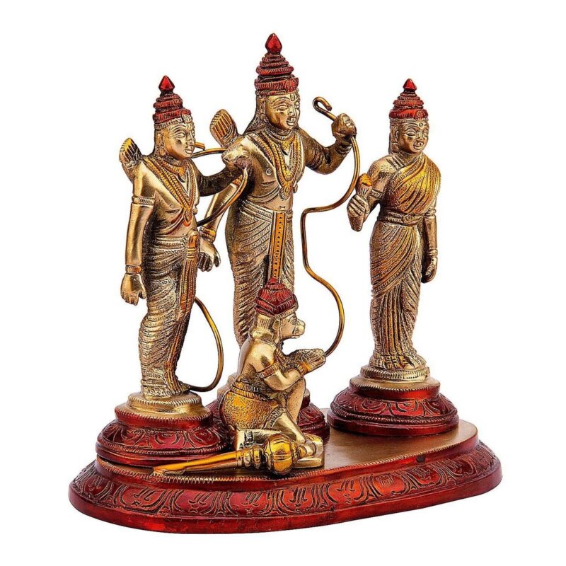 Brass Ram Darbar with Sita Laxman Hanuman Statue - Image 2
