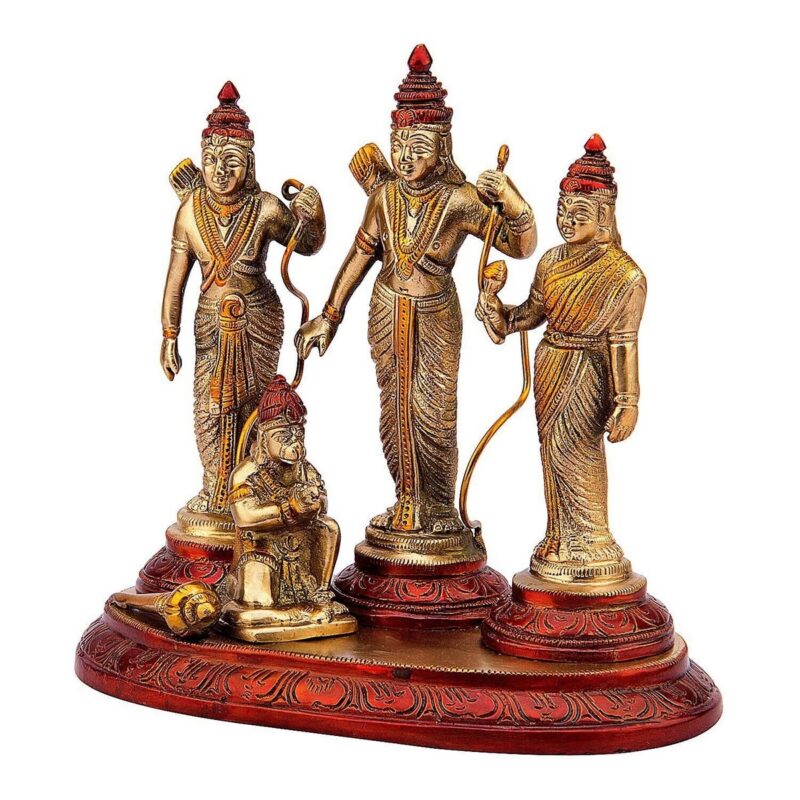 Brass Ram Darbar with Sita Laxman Hanuman Statue - Image 3