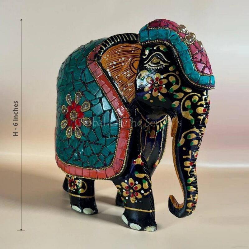 Boho Wooden Elephant Statue – Home Decoration - Image 3