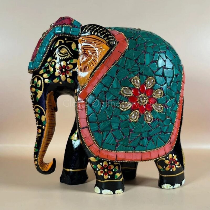 Boho Wooden Elephant Statue – Home Decoration - Image 2