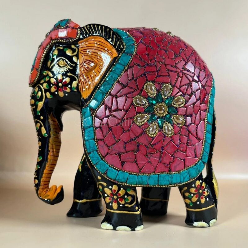 Artisan Wooden Elephant Figurine – Home Décor