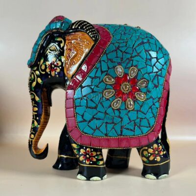 Boho Wooden Elephant Statue – Home Decoration