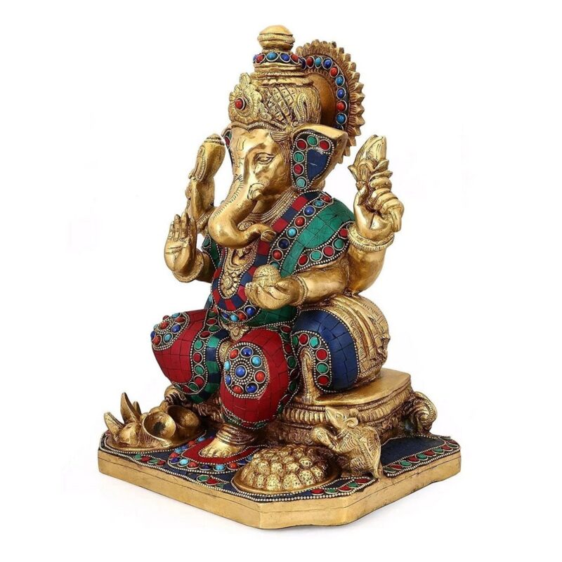 Lord Ganesha Brass Statue Idol – Handcarved Elephant - Image 2
