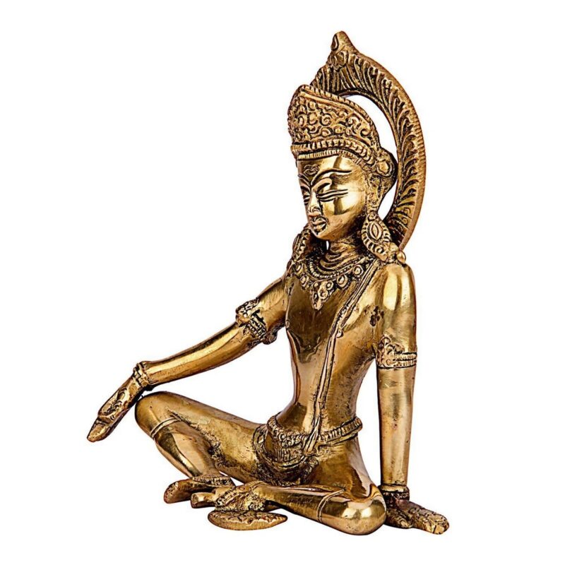Brass Lord Indra Dev Murti Statue – Divine Indian Idol - Image 2