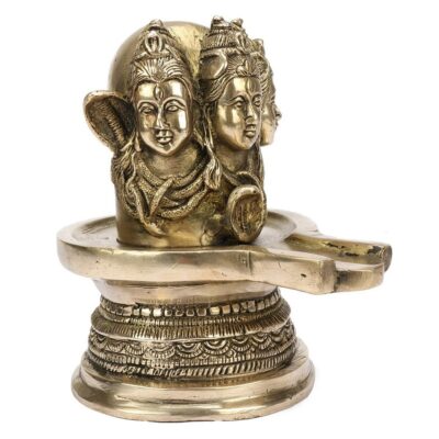 Brass Metal Shivling Murti – Three Faces Shiva Statue