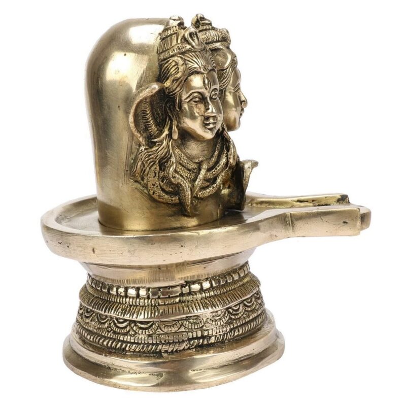Brass Metal Shivling Murti – Three Faces Shiva Statue - Image 2