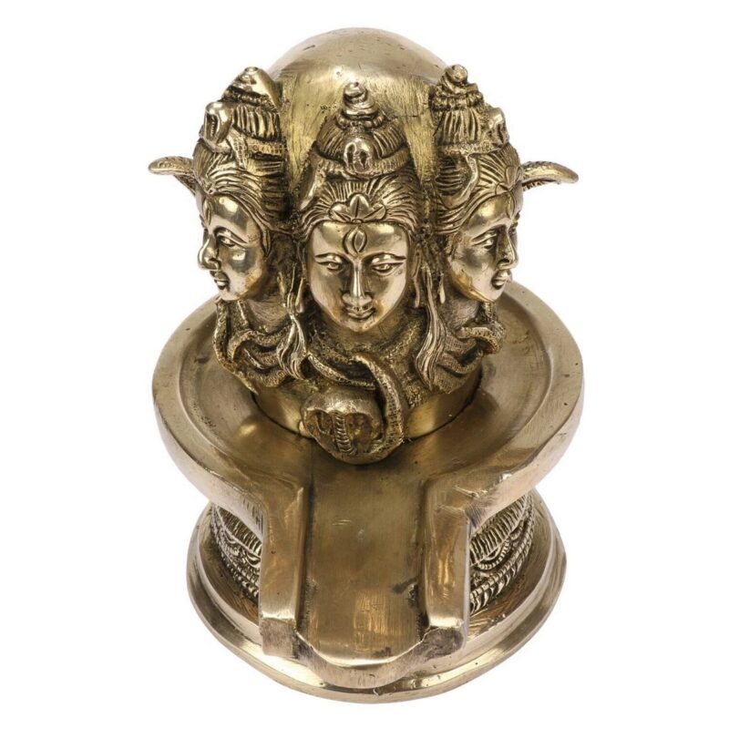 Brass Metal Shivling Murti – Three Faces Shiva Statue - Image 4