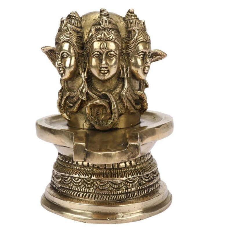 Brass Metal Shivling Murti – Three Faces Shiva Statue - Image 5